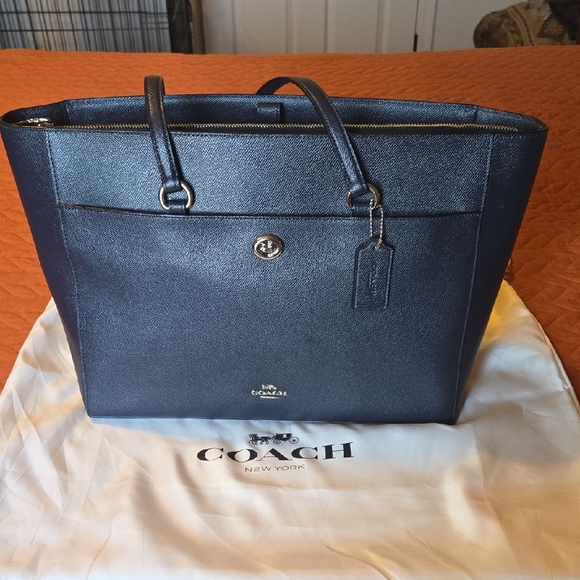 Coach Midnight Blue Leather Tote - Picture 2 of 8
